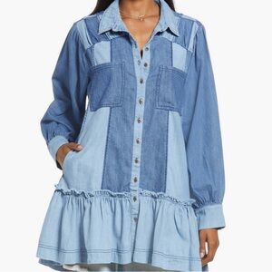 Free people, Sunburst long shelve Cambury, shirt mini dress   Pre loved